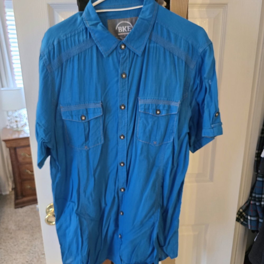 BKE Men's Blue Short Sleeve Shirt